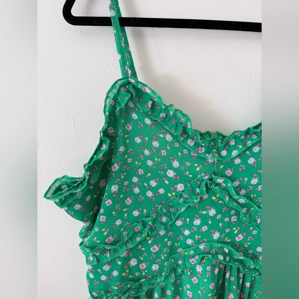 NWT Green Ditsy Floral Ruffle Midi Dress Size XL (15-17 Juniors) Spring - Picture 2 of 11